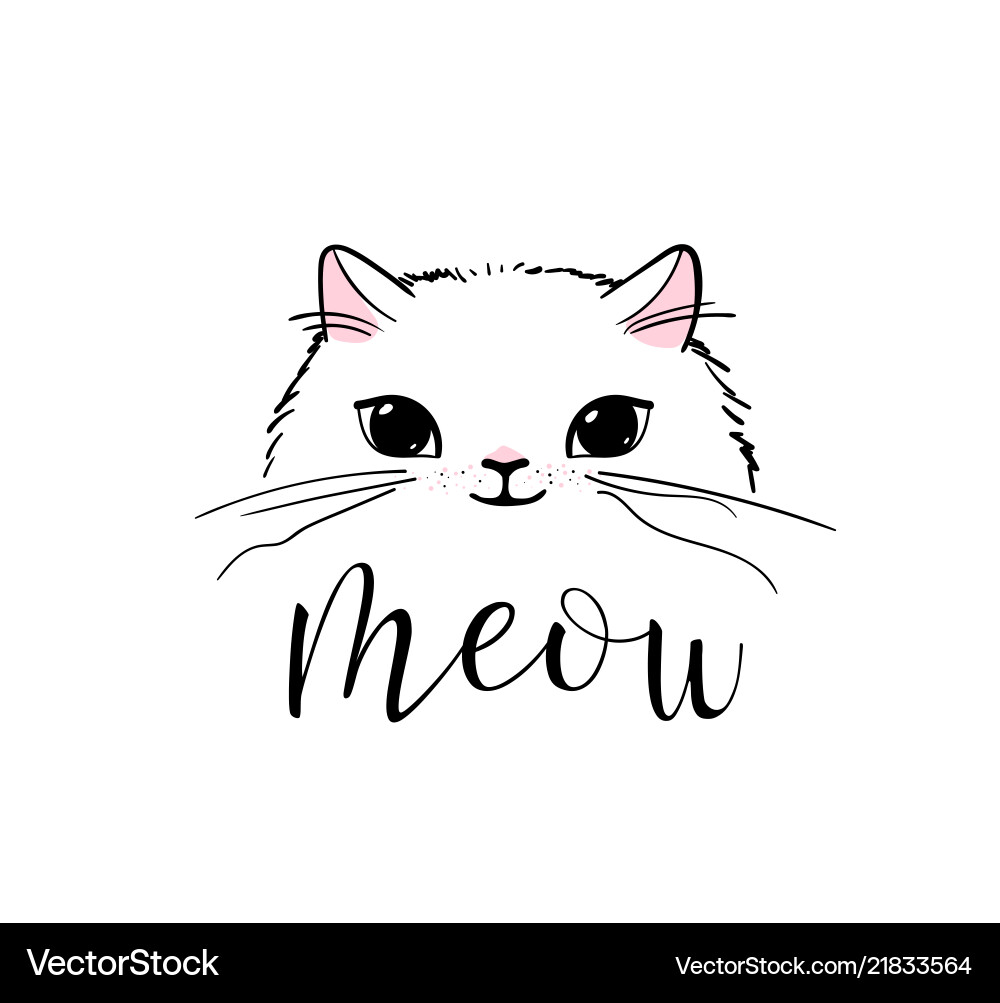 Cute cat print design meow lettering text vector image