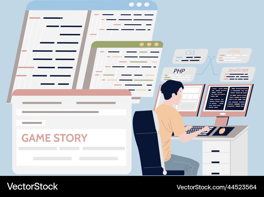 Game Developers Coding Software Vector Image