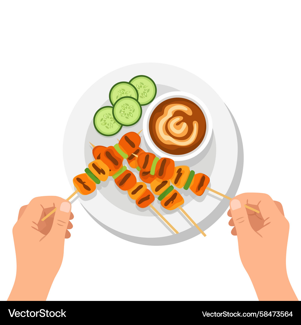 Grilled Skewers with Cucumber and Sauce Vector Image