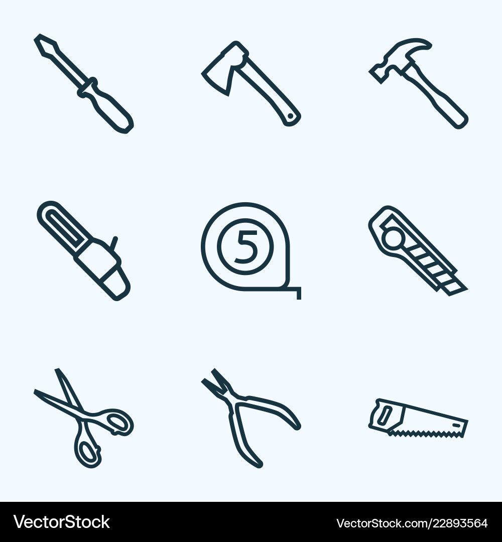 Handtools icons line style set with hammer Handtools icons line style set with hammer vector image