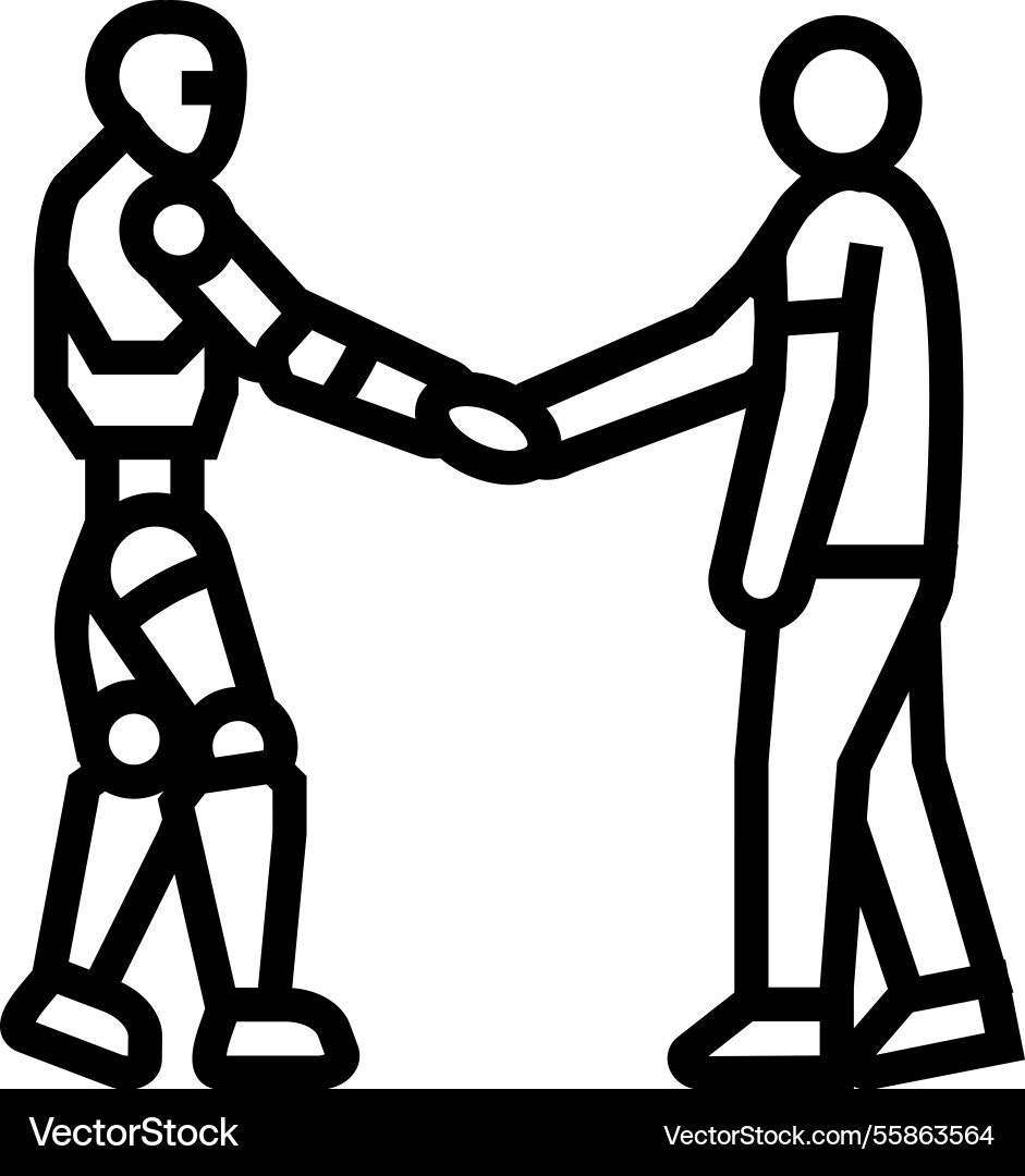 Human robot interaction social robotics line icon Vector Image