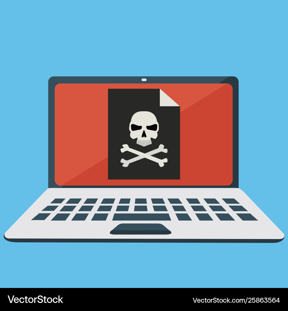 Laptop with a virus hacker attack skull and bones Laptop with a virus hacker attack skull and bones vector image