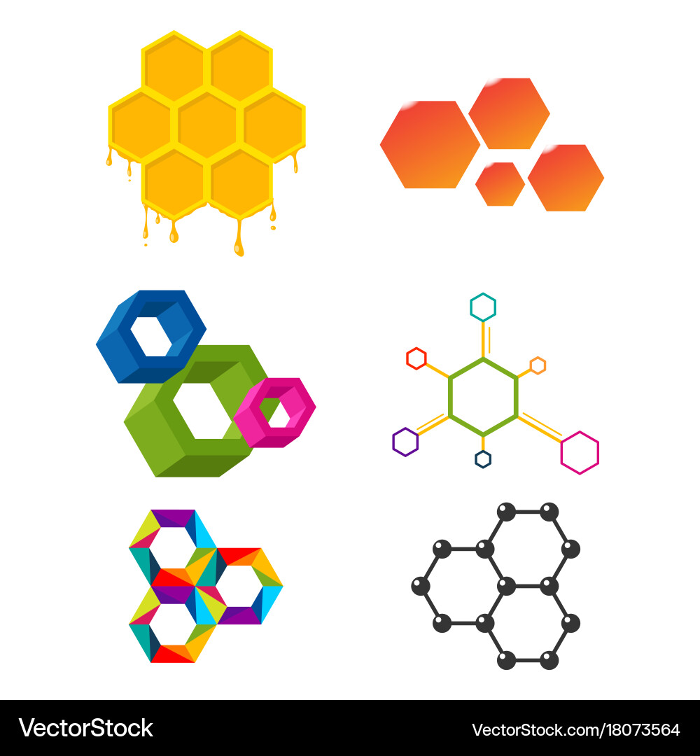 Linear hexagon design elements different vector image
