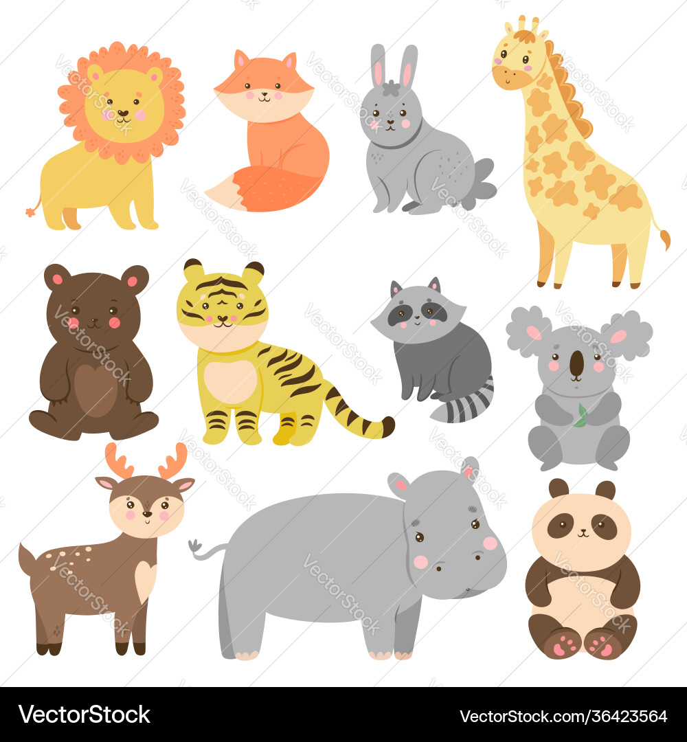 Set cute animals in cartoon style isolated Set cute animals in cartoon style isolated vector image