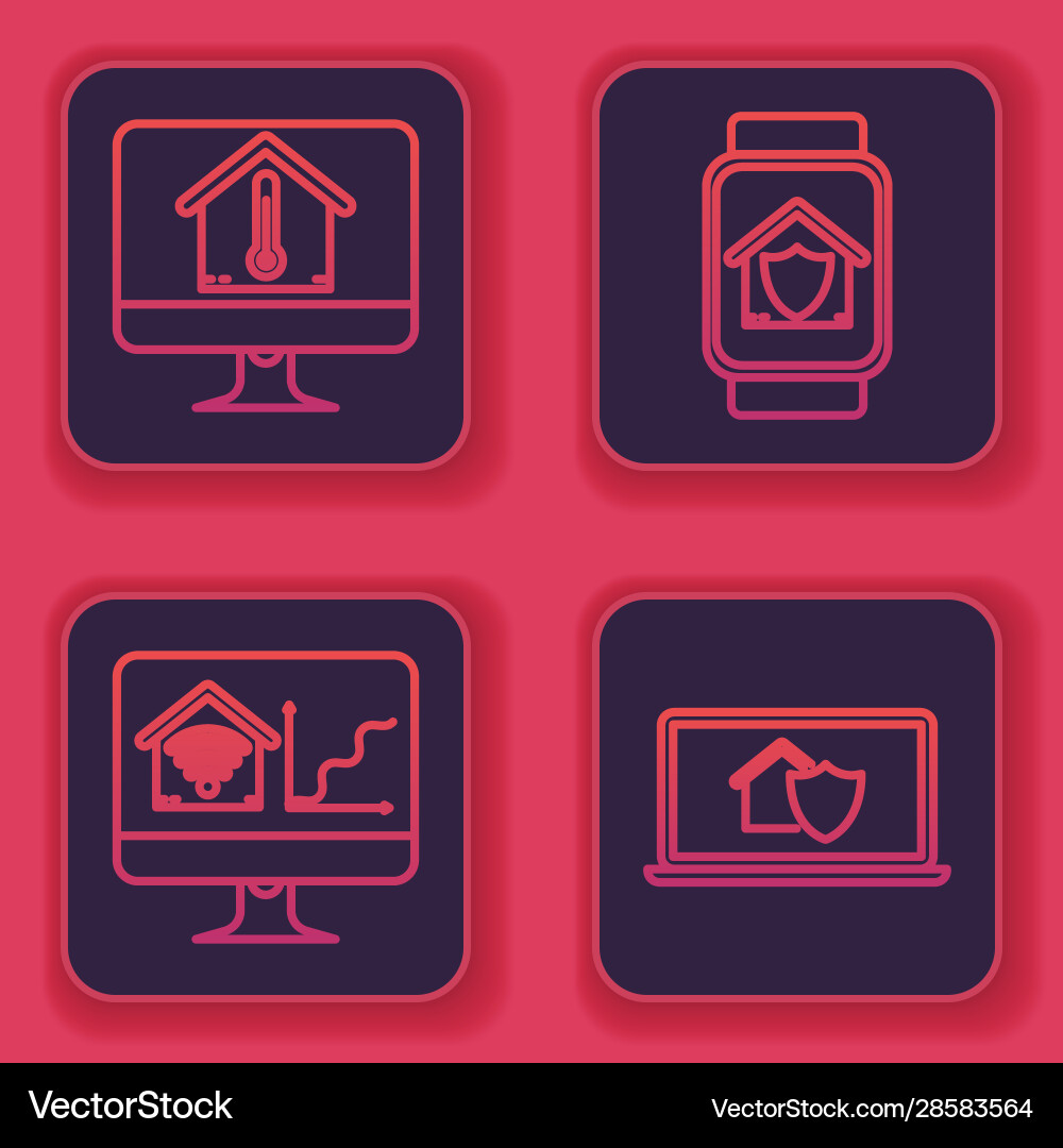 Set line computer monitor with house temperature Set line computer monitor with house temperature Vector Image