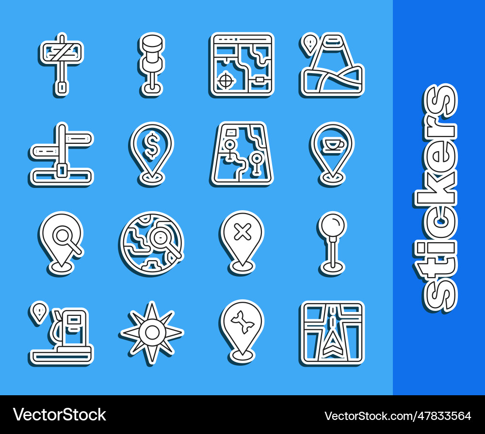 Set line gps device with map push pin location Set line gps device with map push pin location vector image