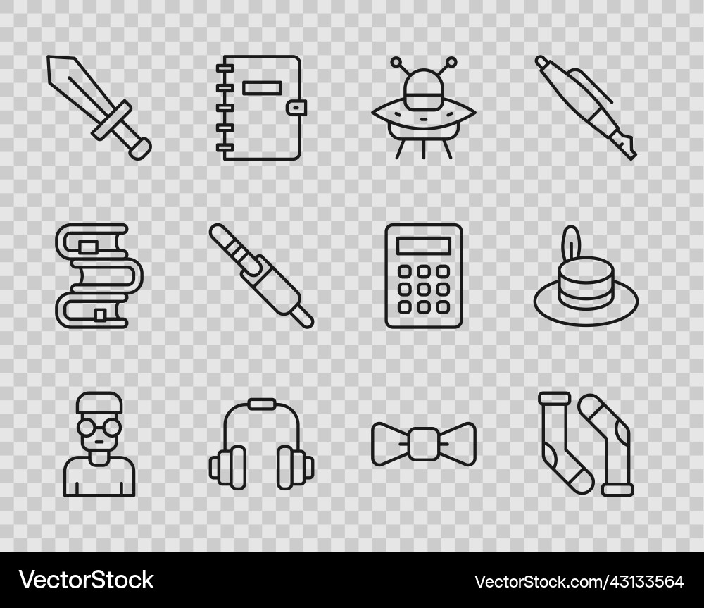 Set line nerd geek socks ufo flying spaceship Set line nerd geek socks ufo flying spaceship vector image