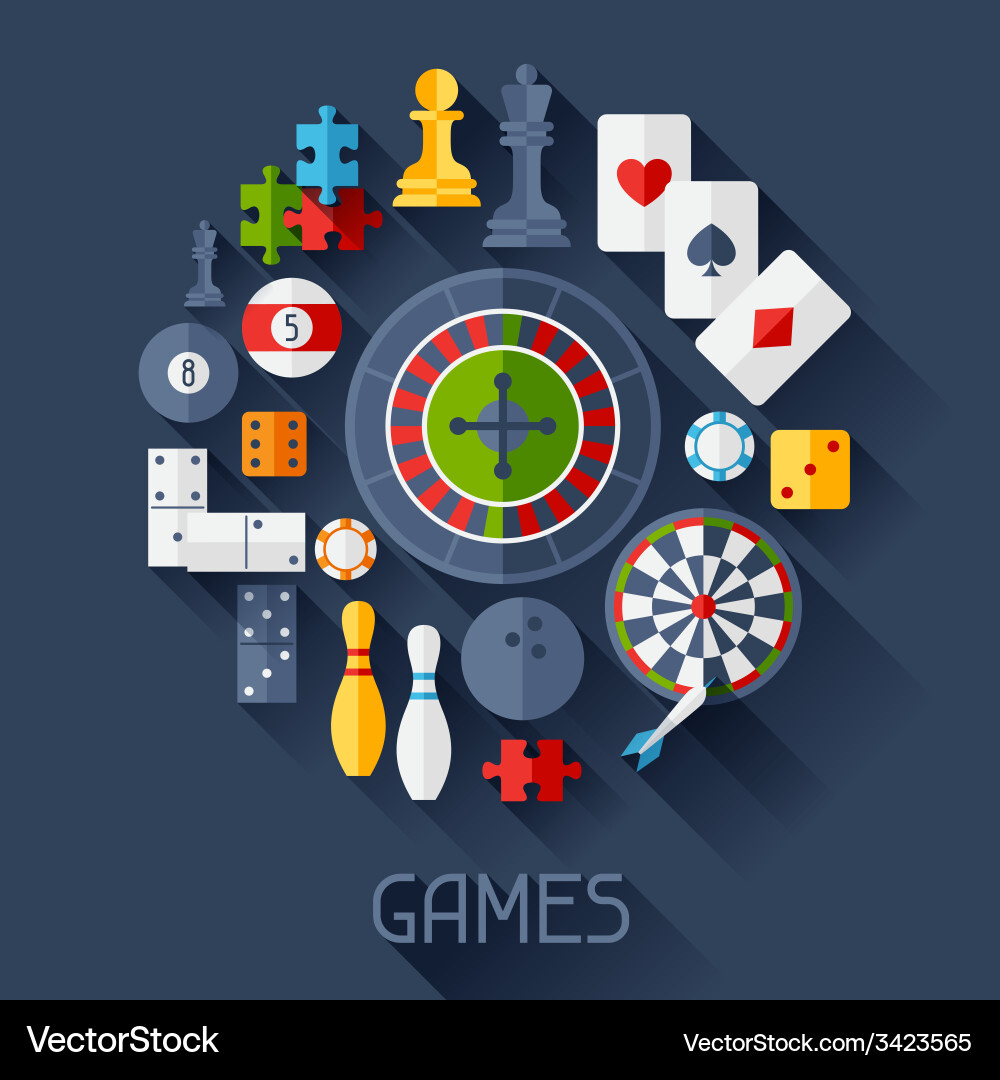 Background with game icons in flat design style vector image
