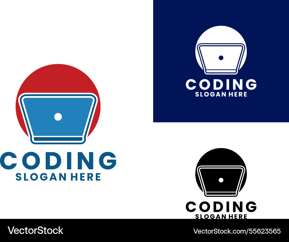 Coding simple logo laptop design template vector image