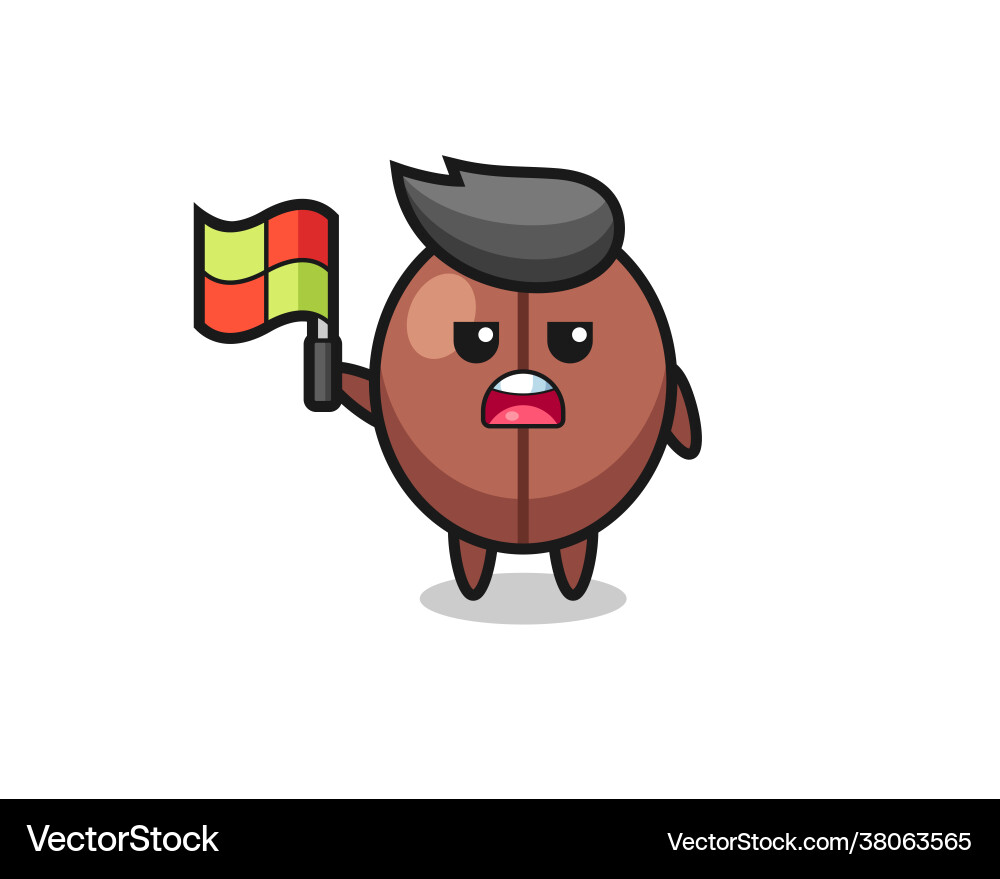 Coffee bean character as line judge putting vector image