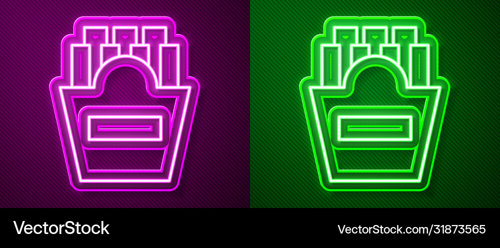 Glowing neon line potatoes french fries in carton Glowing neon line potatoes french fries in carton vector image