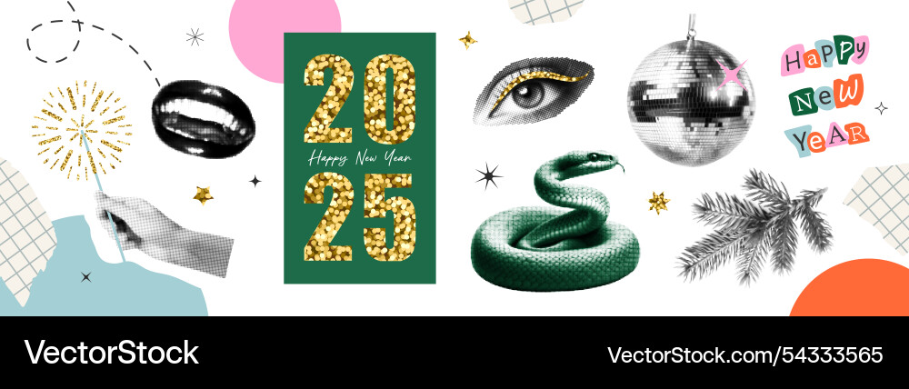 Happy new year and merry christmas set Happy new year and merry christmas set vector image
