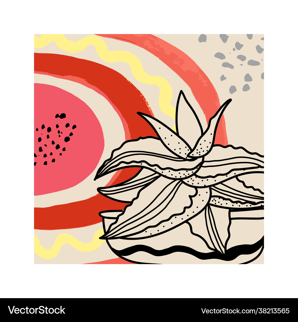 Line Art Botany Vorlage Poster mit Farbflecken Line Art Botany Vorlage Poster mit Farbflecken vektorbild