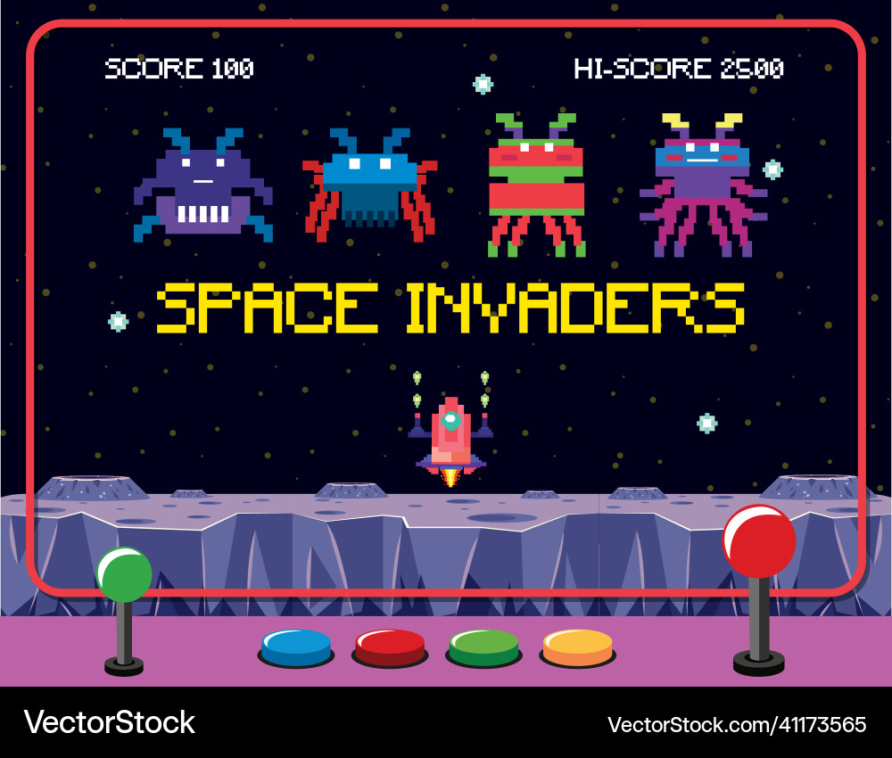 Pixel space game interface with invaders Pixel space game interface with invaders vector image