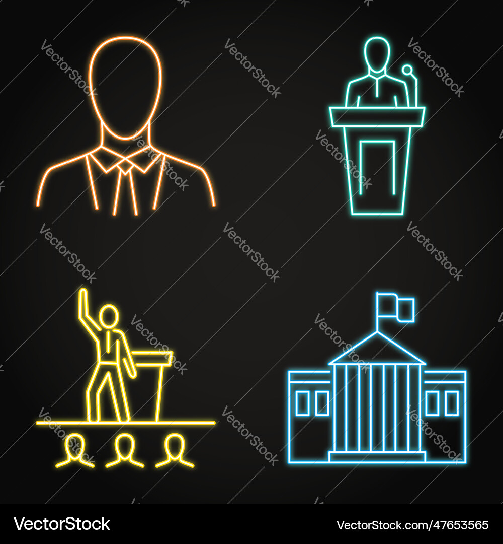 Regierung und Politik Neon-Icon-Set Regierung und Politik Neon-Icon-Set vektorbild