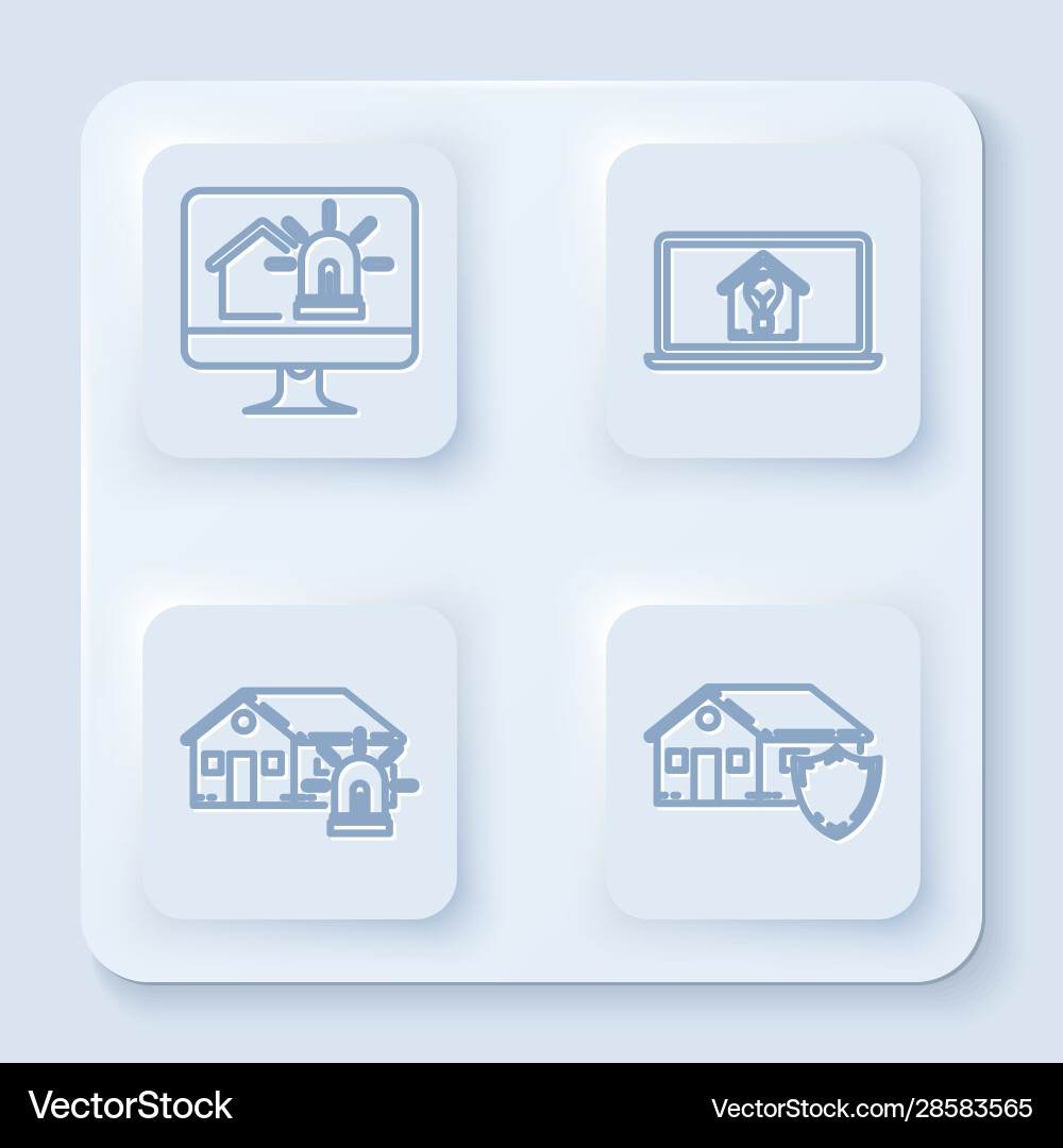 Set line computer monitor with smart house Set line computer monitor with smart house vector image