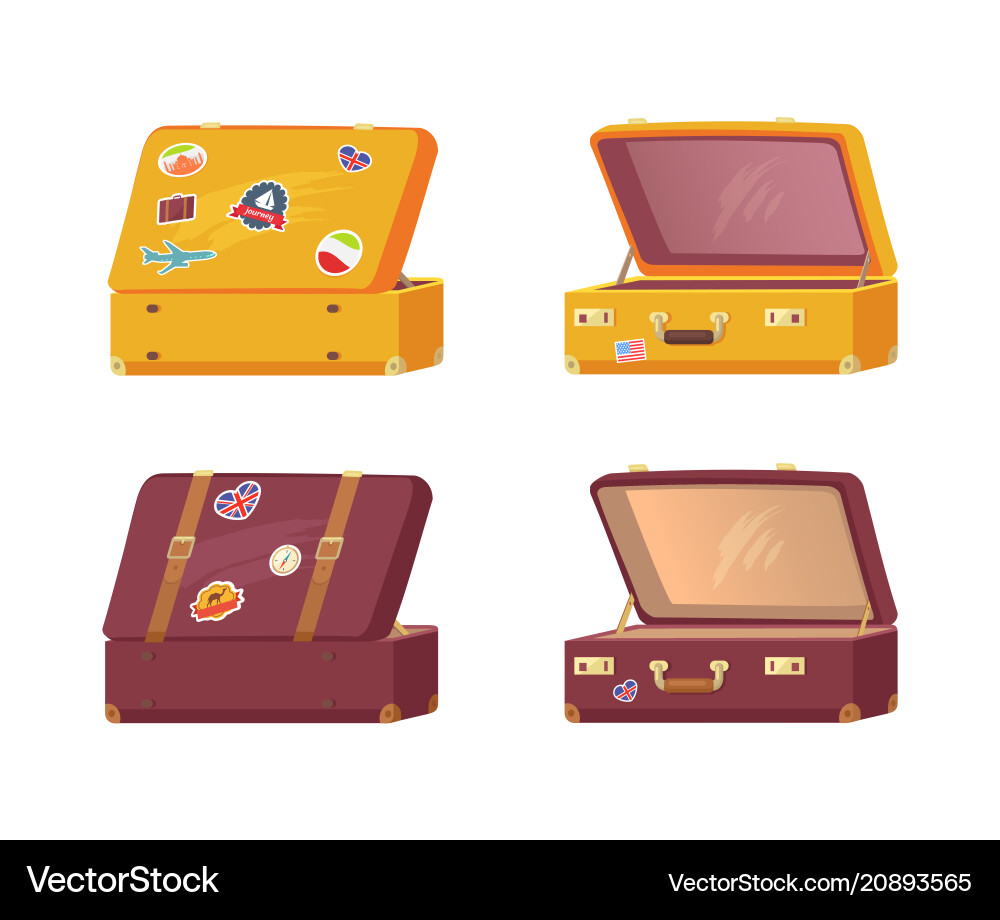 Set von Retrokoffern vorn hinten Memory Aufkleber Set von Retrokoffern vorn hinten Memory Aufkleber vektorbild
