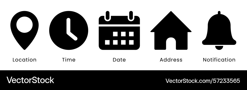 Time date and address icon set event calendar Vector Image