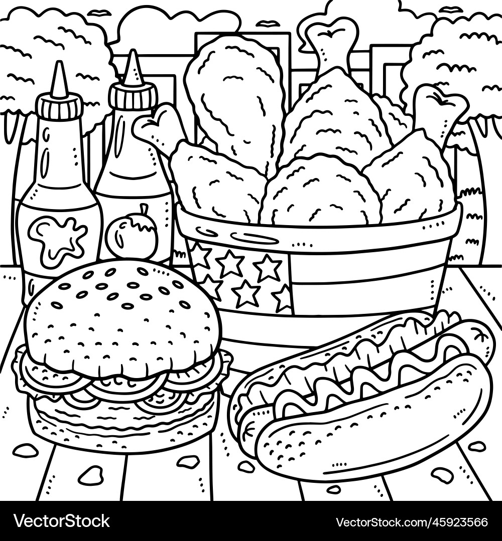 4th of july traditional food coloring page 4th of july traditional food coloring page vector image