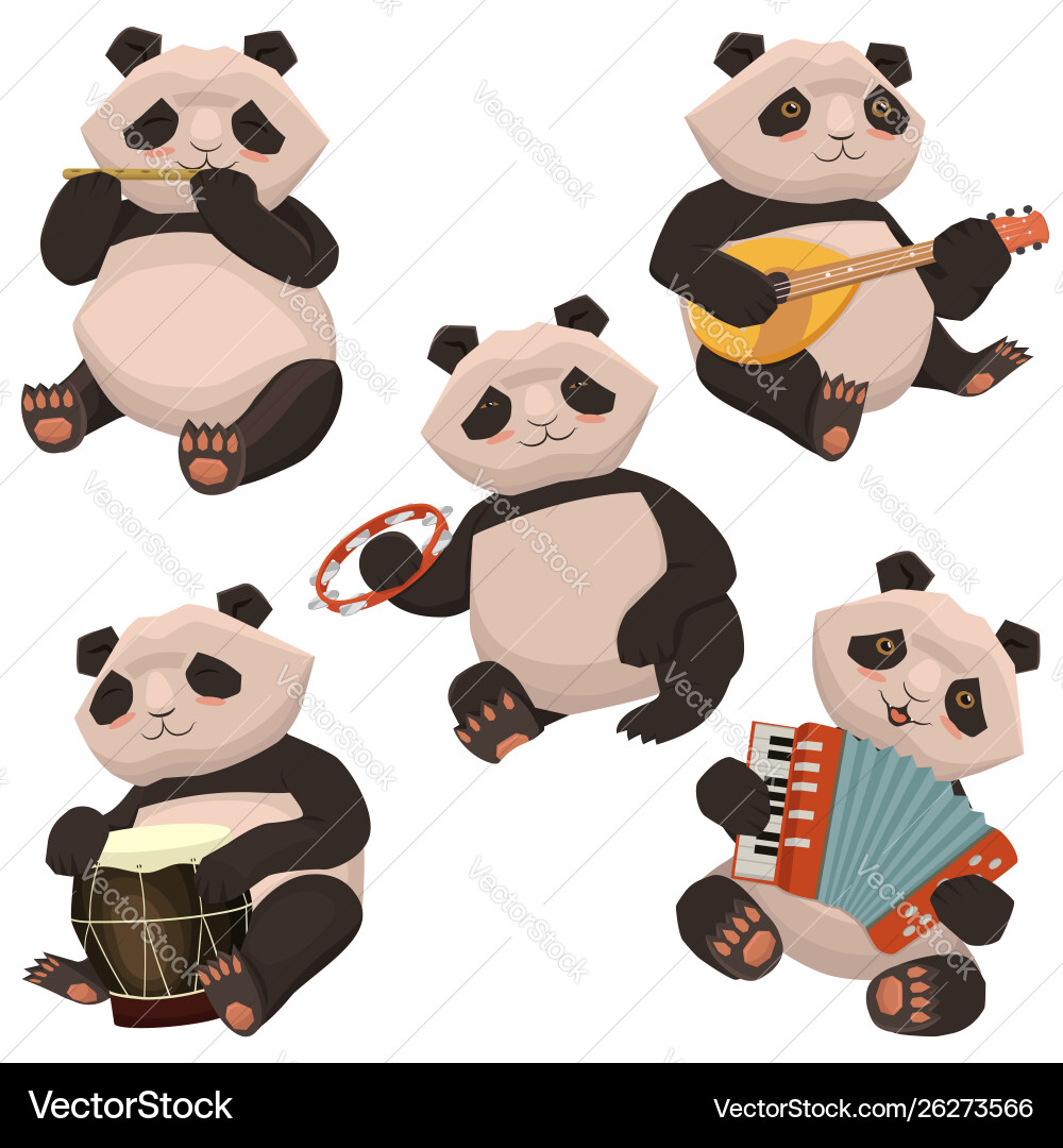 A set pandas playing musical instruments image A set pandas playing musical instruments image vector image