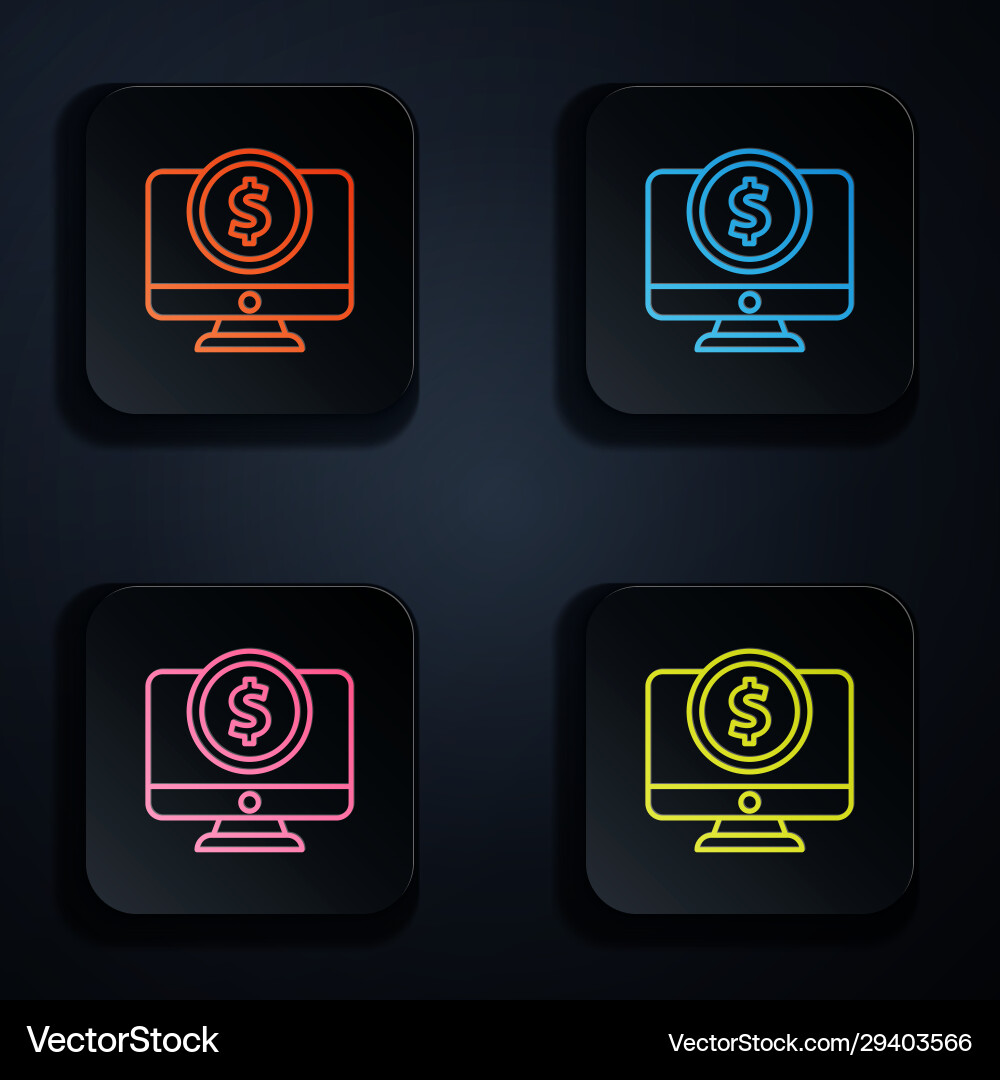 Color neon line computer monitor with dollar Color neon line computer monitor with dollar vector image