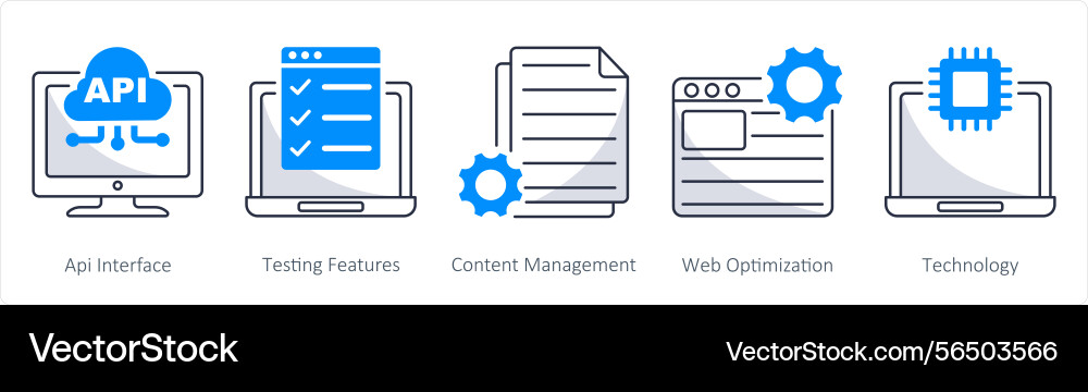 Ein Set von 5 Web-Design-Symbolen als api-Schnittstelle vektorbild
