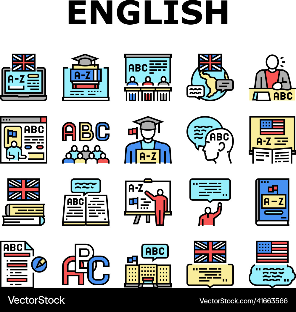English language learn at school icons set Vector Image