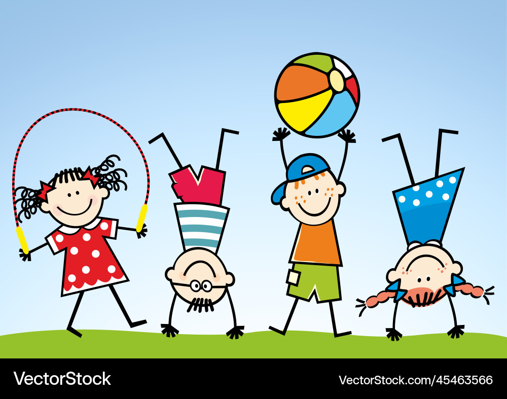 Gruppe der Kinder Sport Strand Ball Handstand Gruppe der Kinder Sport Strand Ball Handstand vektorbild