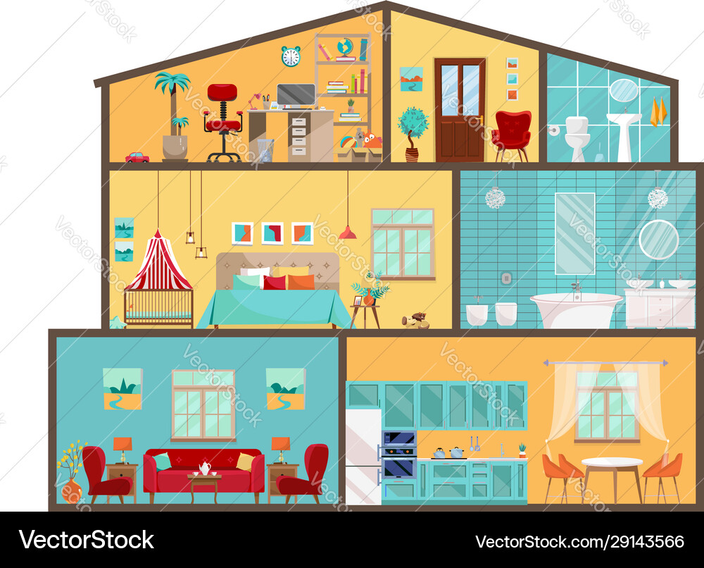 House model from inside detailed interiors Vector Image
