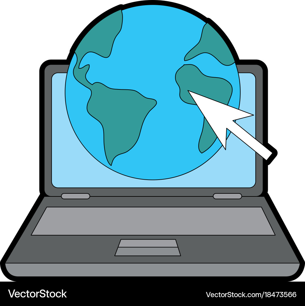 Laptop computer with planet vector image