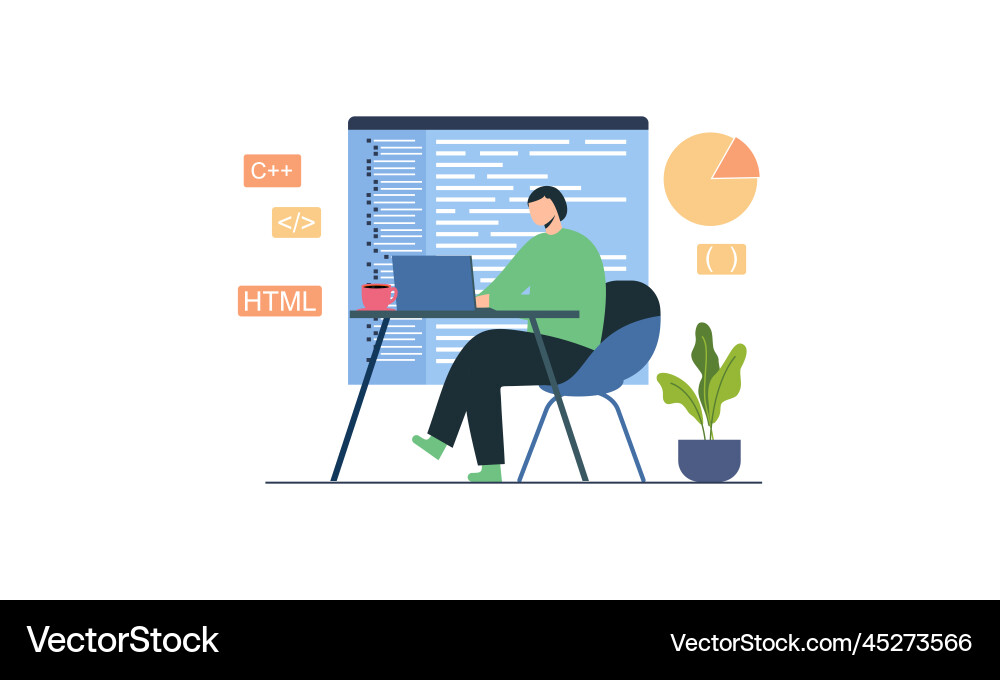 Man programmer is working on his laptop concept Man programmer is working on his laptop concept vector image