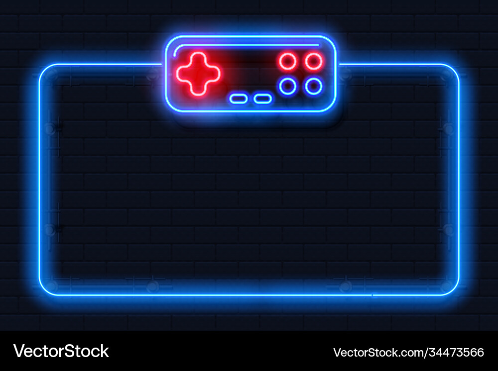 Neon game background square shape with joystick Neon game background square shape with joystick vector image