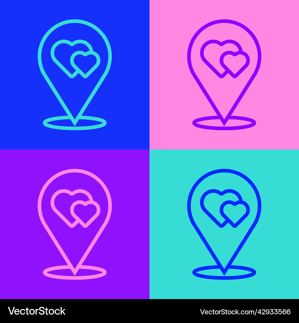 Pop art line map pointer with heart icon isolated Pop art line map pointer with heart icon isolated vector image