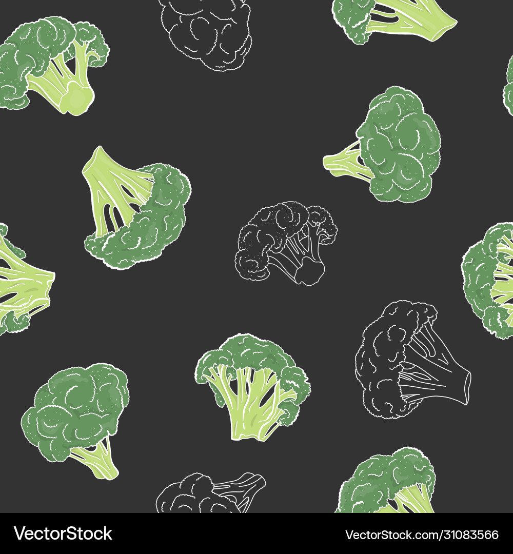 Seamless pattern with broccoli on a black Seamless pattern with broccoli on a black Vector Image
