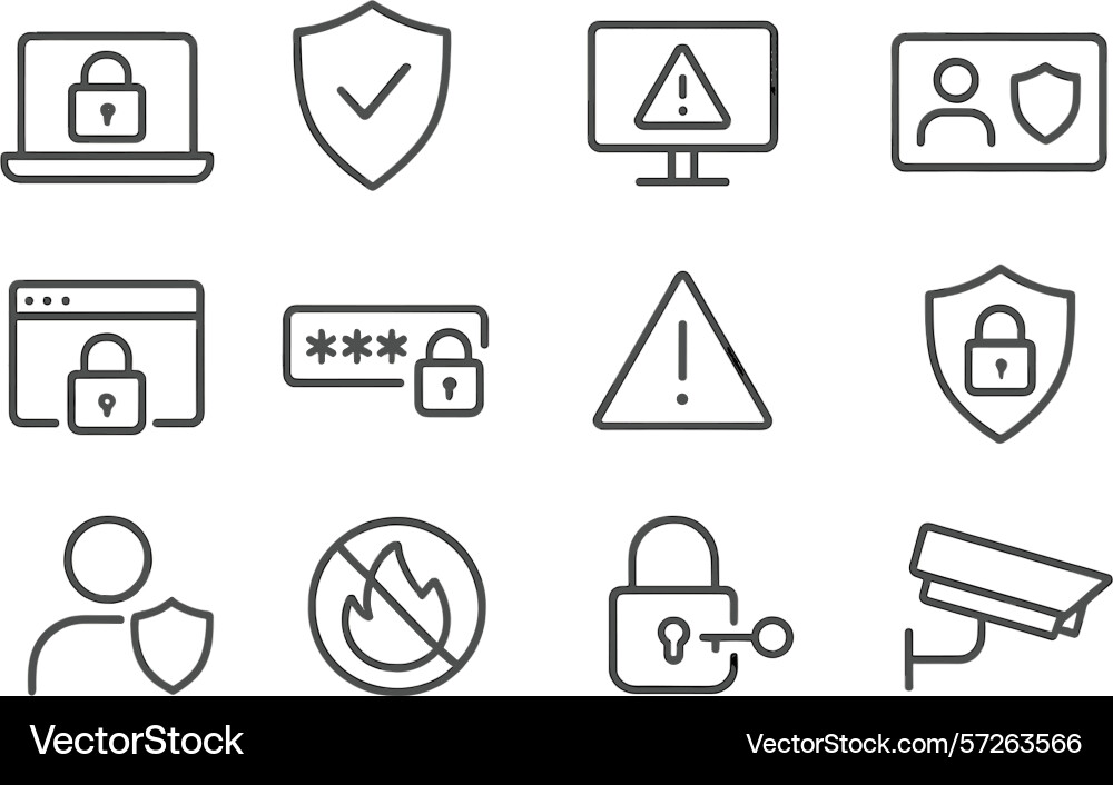 Security icons display representing various vector image