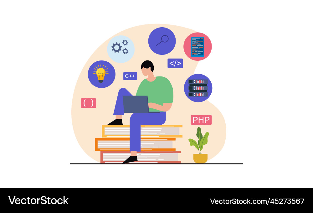 Man programmer is working on his laptop concept Man programmer is working on his laptop concept vector image