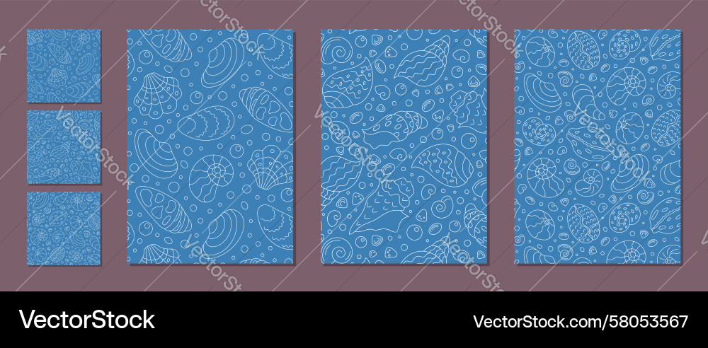 Marine Shell Pattern Set - Outline Vector Image