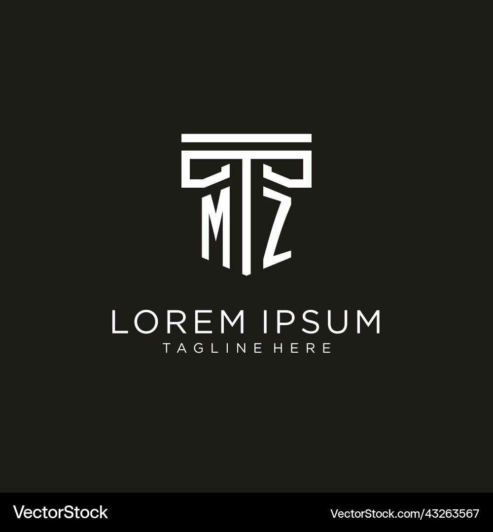 Mz initial logo with geometric pillar style design Vector Image