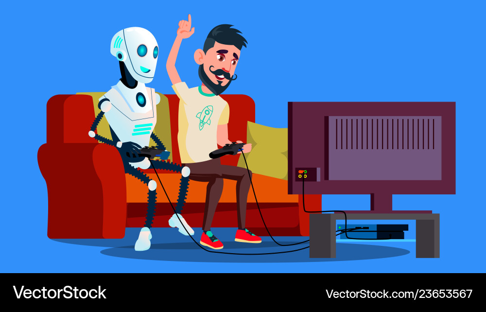 Robot Playing Video Game vector image