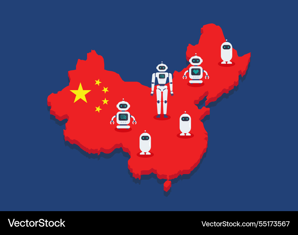 Robots are standing on china map concept Robots are standing on china map concept vector image