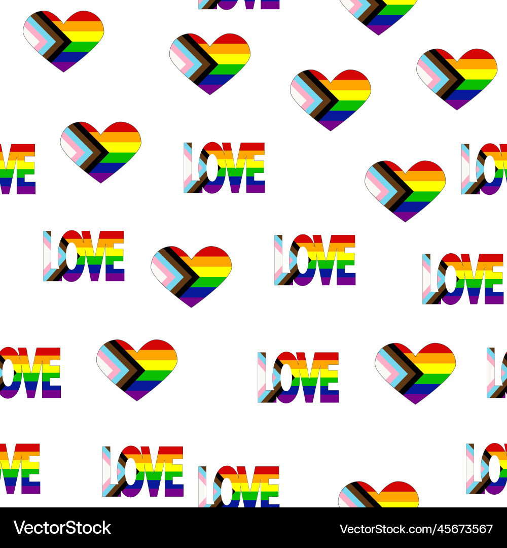 Seamless pattern with new lgbt flag hearts text Vector Image