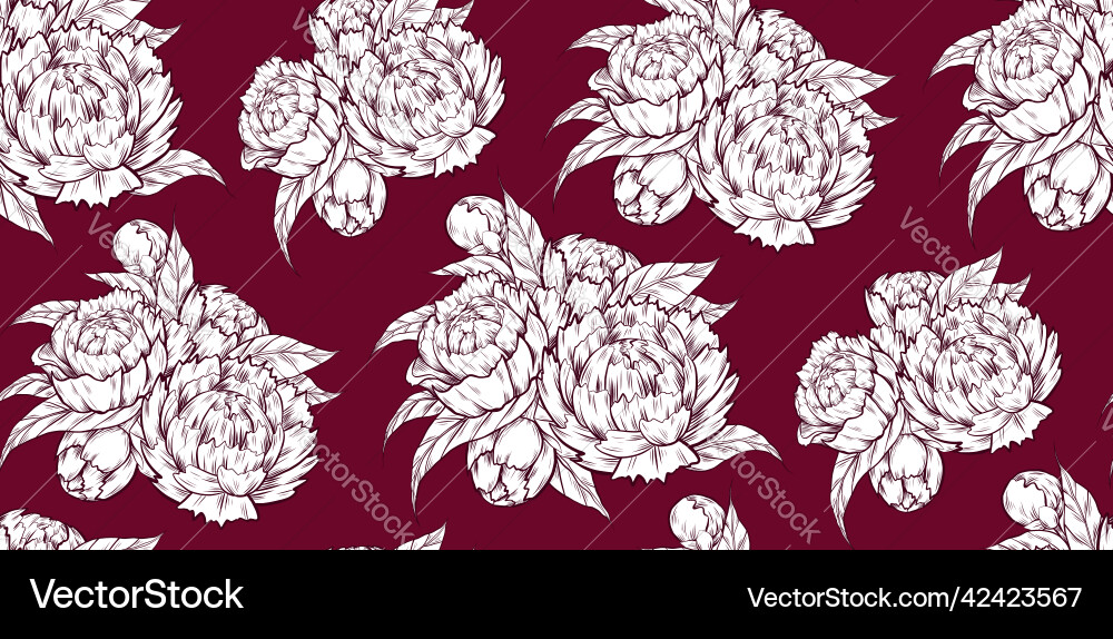 Seamless retro pattern with a sketch of peonies Seamless retro pattern with a sketch of peonies vector image