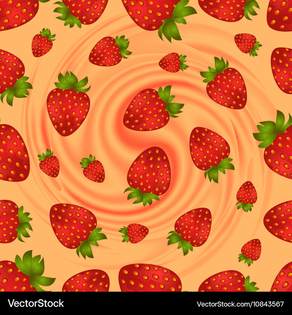 Seamless strawberry pattern with swirl background vector image