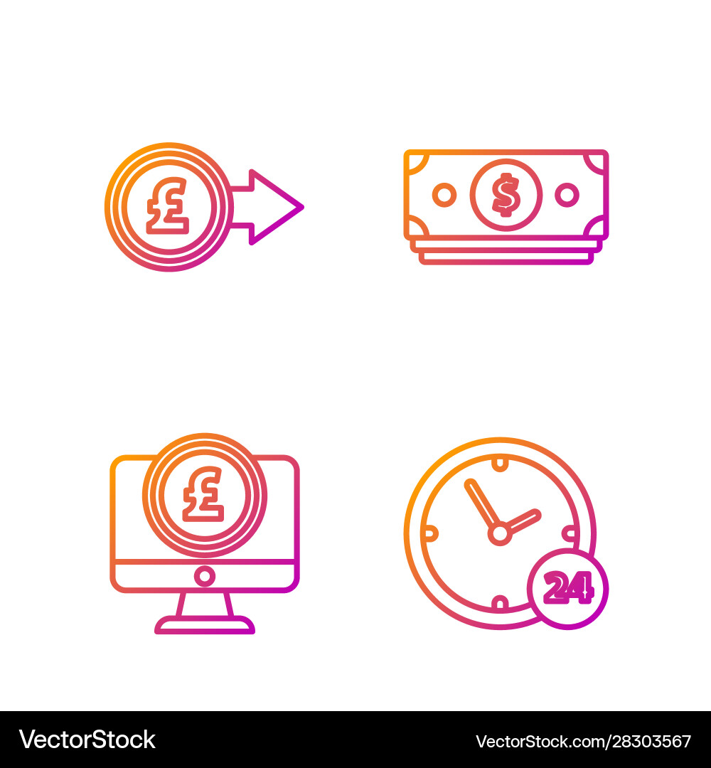 Set line clock 24 hours computer monitor Set line clock 24 hours computer monitor vector image