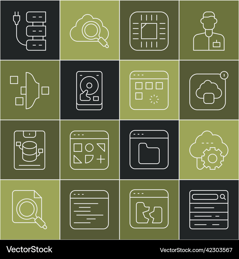 Set line search engine cloud technology data Set line search engine cloud technology data vector image