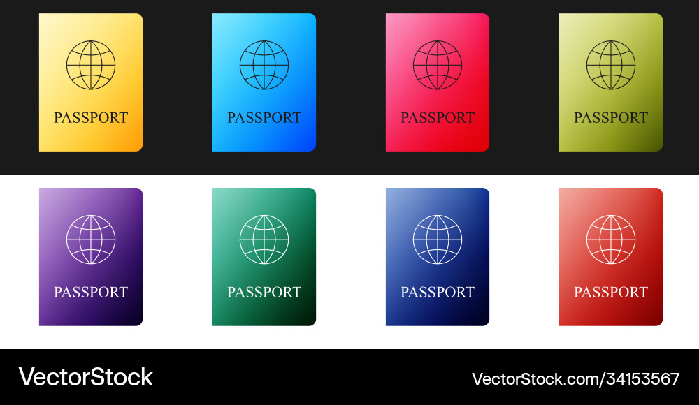 Set passport with biometric data icon isolated vector image