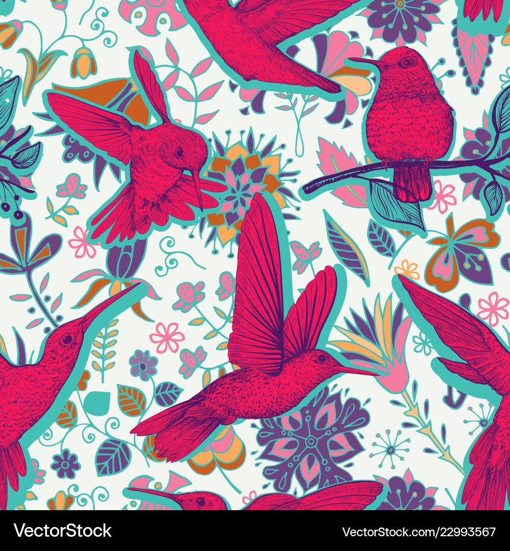 Sketch pattern with hummingbirds Sketch pattern with hummingbirds vector image