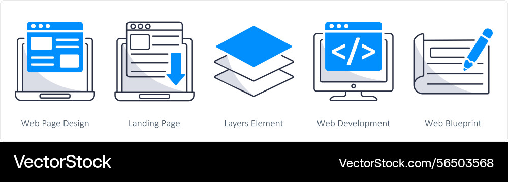 A set of 5 web design icons as page vector image