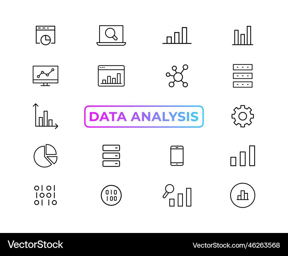 Big data analysis thin line icon set Big data analysis thin line icon set vector image