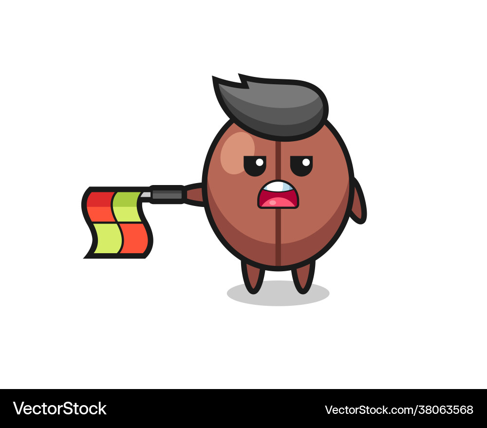 Coffee bean character as line judge hold flag Coffee bean character as line judge hold flag vector image